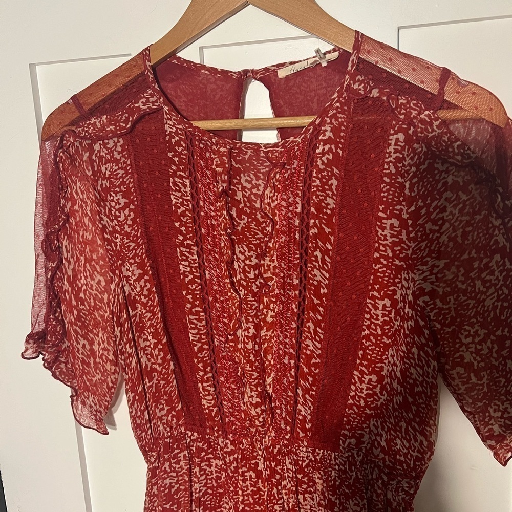 Anthropologie Floreat Red Amber Ruffle Lace Dress Sz 6 - Picture 6 of 11